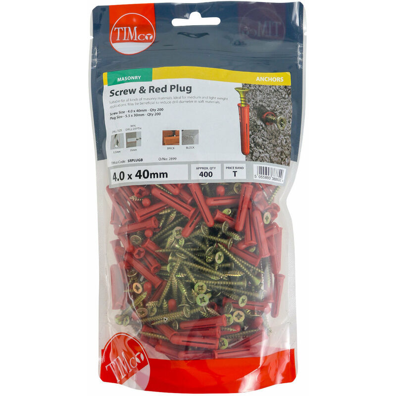 Red Plastic Plugs with Screws 30mm - 200 Pack - Timco