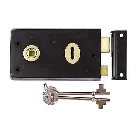 TIMCO Rim Sash Lock Inward and Outward Keep Black - 143 x 83mm