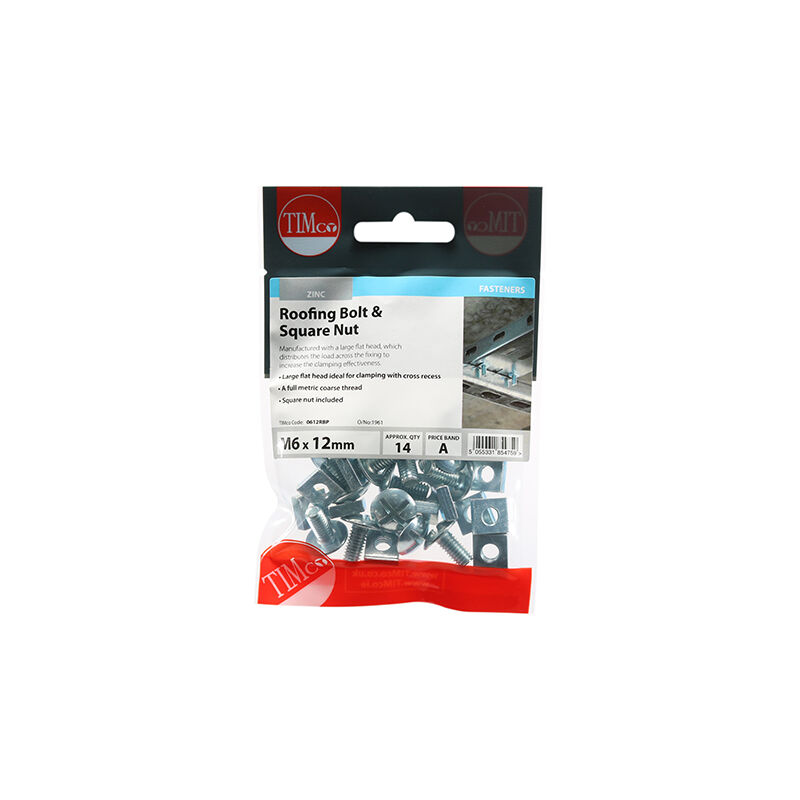 Timco - Roofing Bolts & Square Nuts - Zinc (Size M6 x 12 - 14 Pieces)