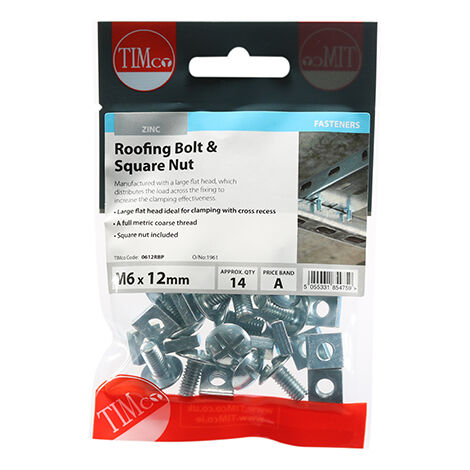 TIMCO Roofing Bolts & Square Nuts Silver - M6 x 12