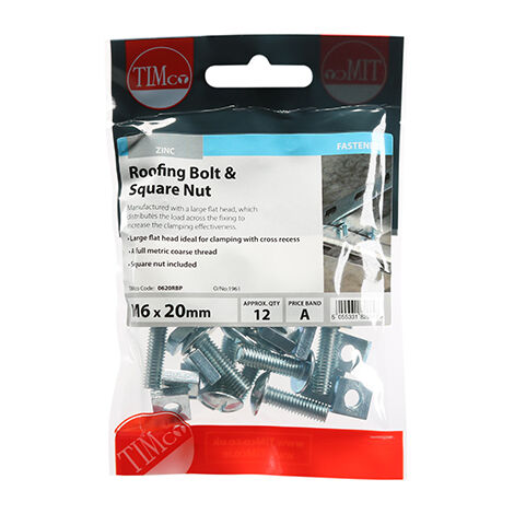 TIMCO Roofing Bolts & Square Nuts Silver - M6 x 20