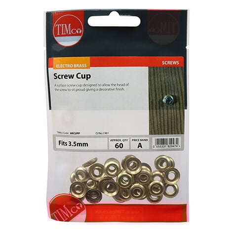 TIMCO Screw Cups Electro Brass - To fit 6 Gauge Screws
