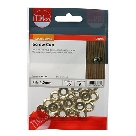 TIMCO Screw Cups Electro Brass - To fit 8 Gauge Screws