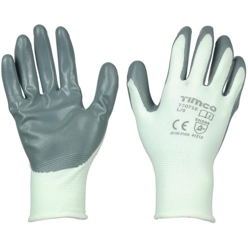 Timco - Secure Grip Gloves Smooth Nitrile Foam Coated Polyester Size Large