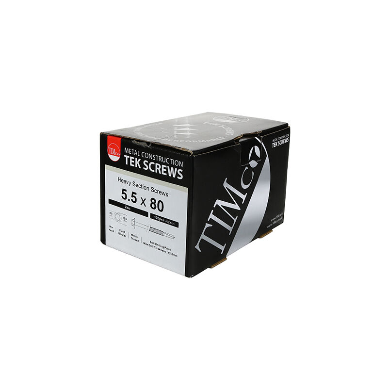 Timco - Metal Construction Heavy Section Screws - Hex - EPDM Washer - Self-Drilling - Zinc (Size 5.5 x 65 - 100 Pieces)