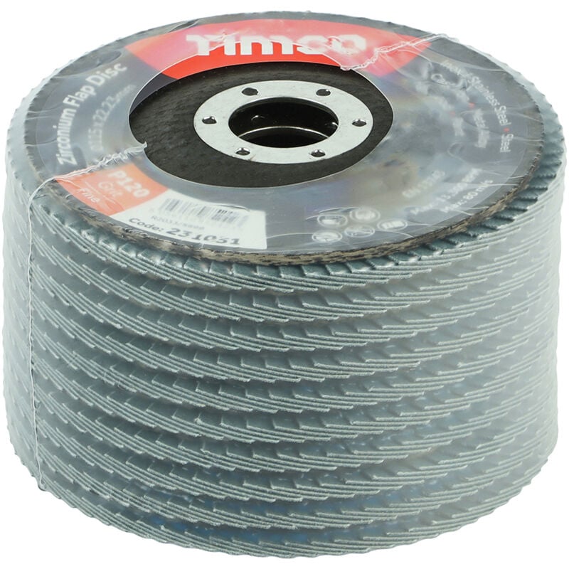 Set of Flap Discs Zirconium Type 29 Conical P120 Grit - 115 x 22.23 - Timco