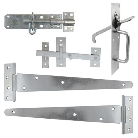 TIMCO Side Gate Kit Medium Tee Hinges Suffolk Latch & Brenton Padbolt Hot Dipped Galvanised - 18"