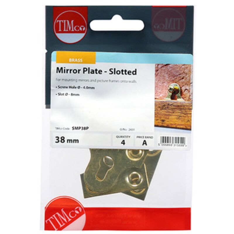 Mirror Plates Slotted Electro Brass - 38mm (4 Pack Bag) - Timco