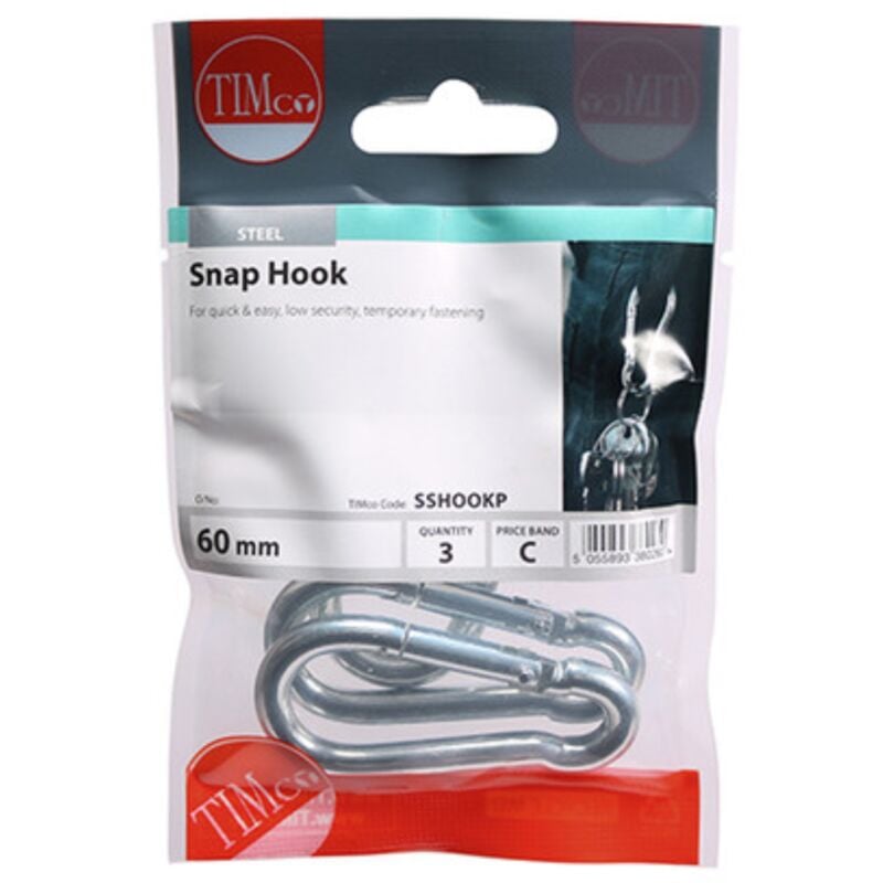 Timco Snap Hooks - Steel - 60mm (3 Pack)