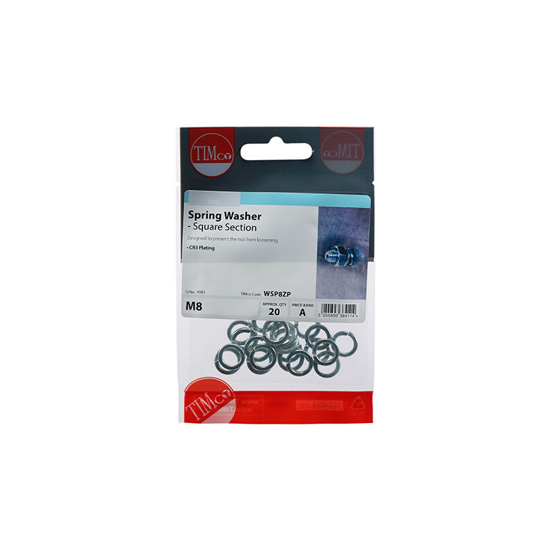 Timco - Spring Washers - Zinc (Size M8 - 20 Pieces)
