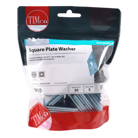 TIMCO Square Plate Washers Silver - M10 x 50 x 50 x 3