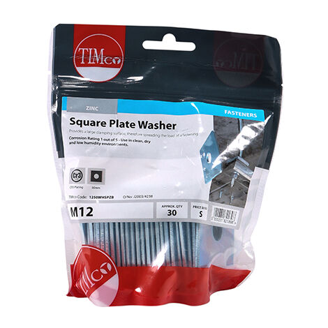 TIMCO Square Plate Washers Silver - M12 x 50 x 50 x 3