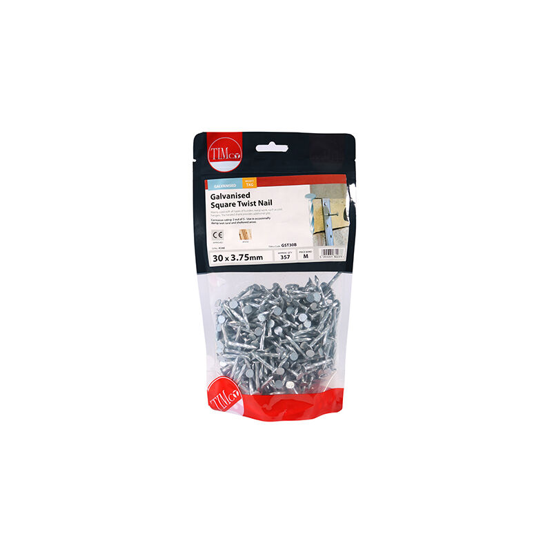 Timco - Square Twist Nails - Galvanised (Size 30 x 3.75 - 1 Kilograms)