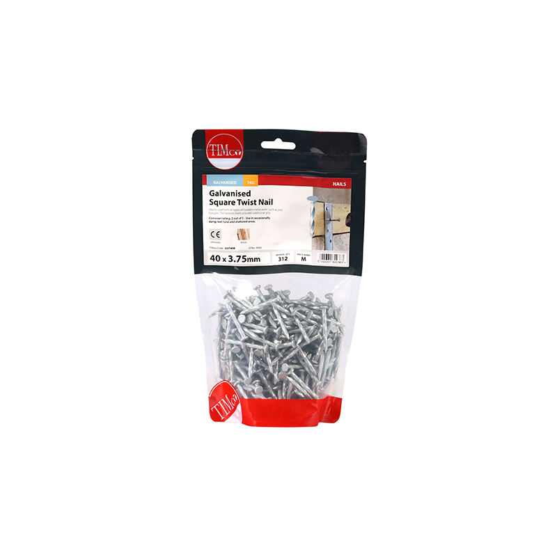 Timco - Square Twist Nails - Galvanised (Size 40 x 3.75 - 1 Kilograms)