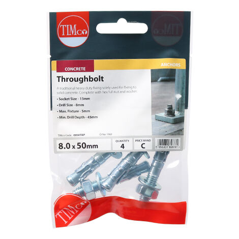 TIMCO Throughbolts Silver - M8 x 50