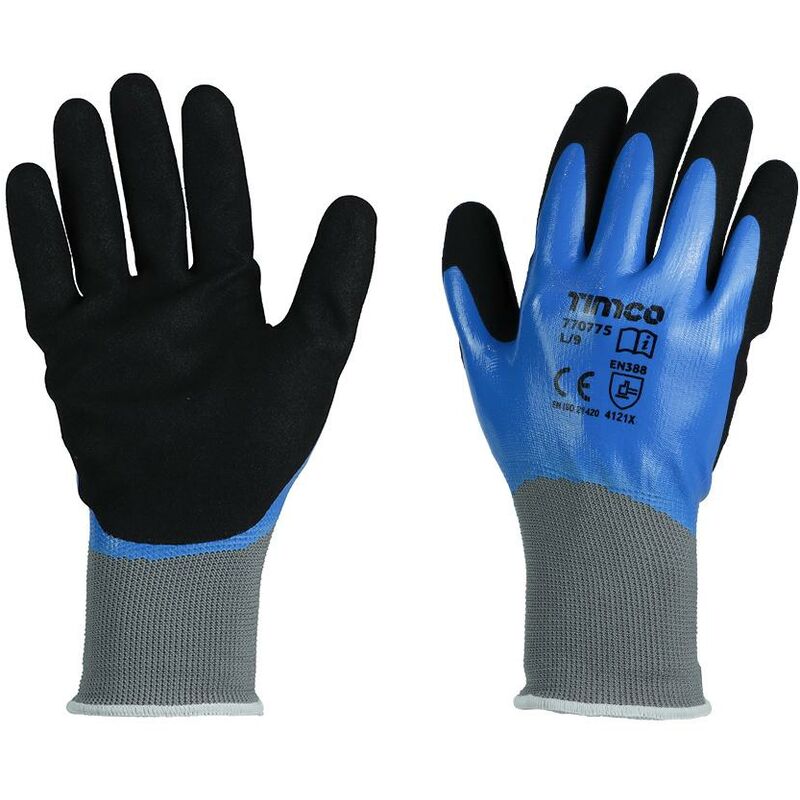Timco - Waterproof Grip Gloves Sandy Nitrile Foam Coated Polyester Size Large