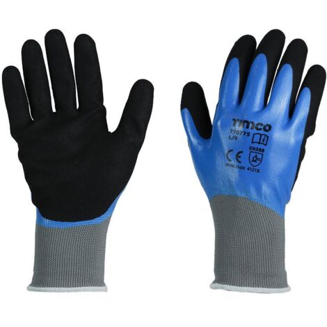 TIMCo Waterproof Grip Gloves Sandy Nitrile Foam Coated Polyester Size Large