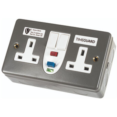 Timeguard RCD07MAVN Valiance Double Gang Metal Switched Socket RCD Protected Active