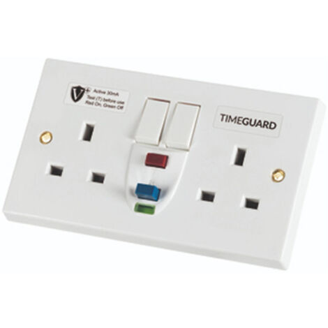 Timeguard Valiance+ RCD05WAVN RCD Protected Double Gang White Switched Socket