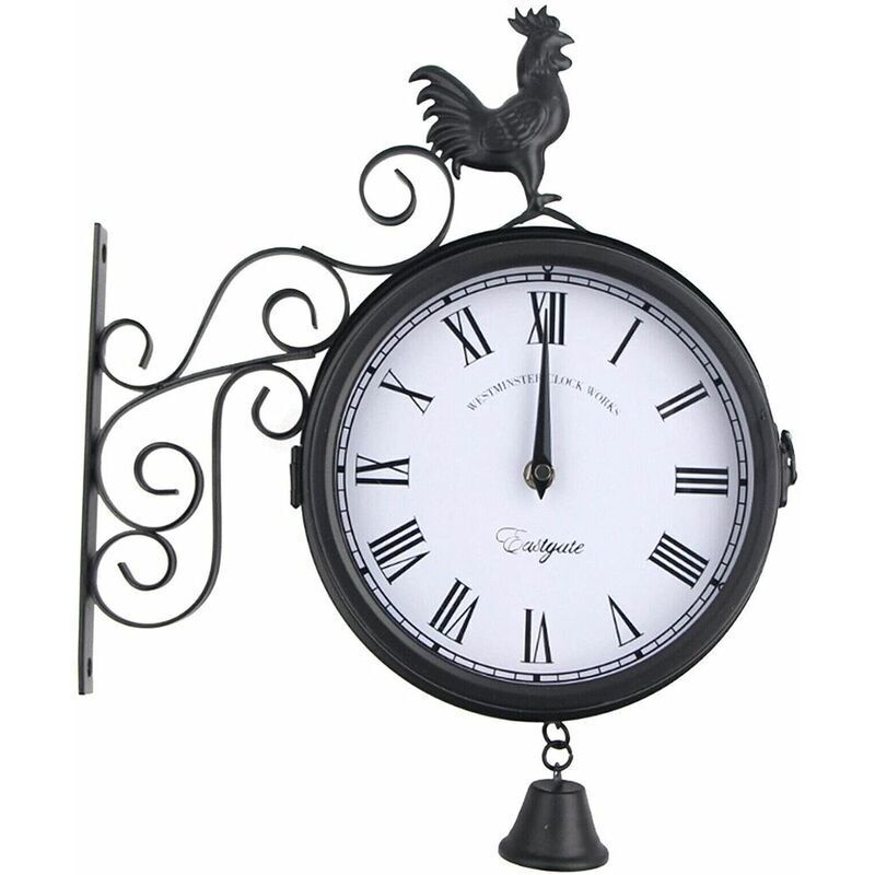 Horloge de Jardin Horloge Murale d'Extérieur Noir Vintage Étanche pour Jardin 30x 9X 37cm - Tigrezy