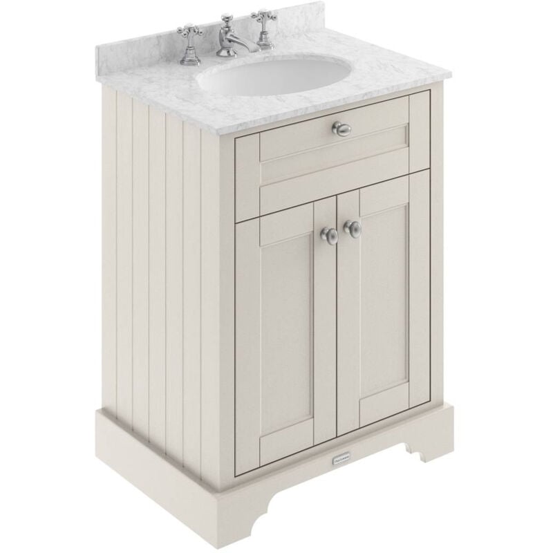 Old London Timeless Sand 600mm 2 Door Vanity Unit with Grey Marble Top and Basin with 3 Tap Holes - LOF426