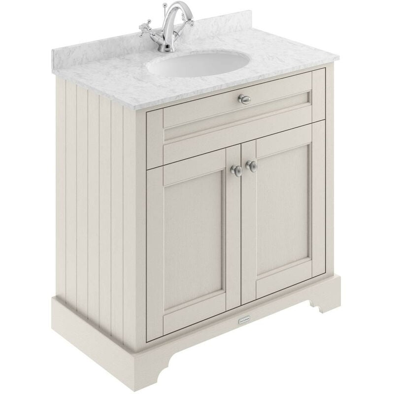 Old London Timeless Sand 800mm 2 Door Vanity Unit with Grey Marble Top and Basin with 1 Tap Hole - LOF429