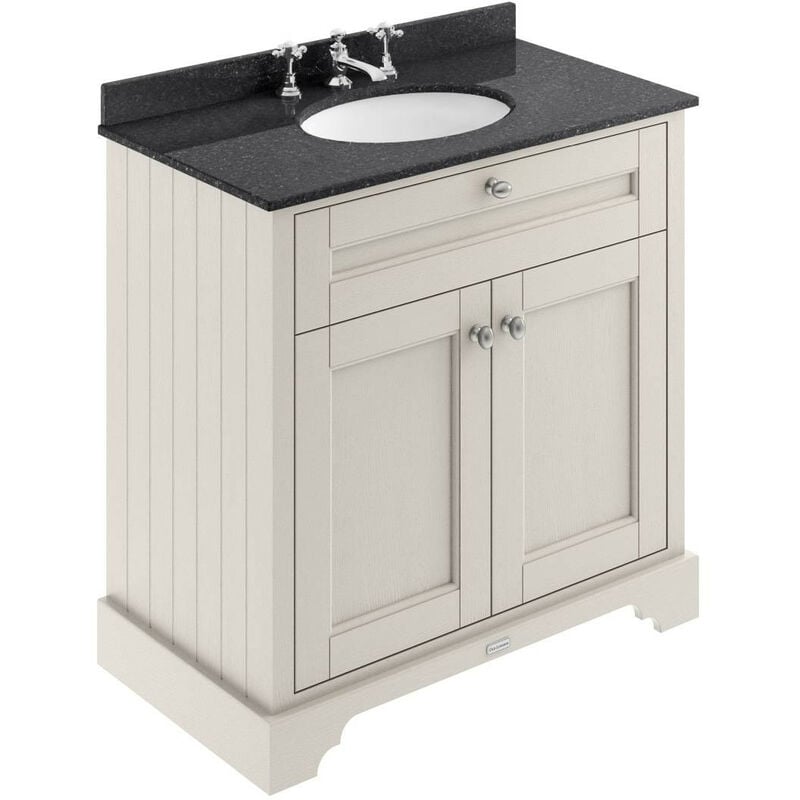 Old London Timeless Sand 800mm 2 Door Vanity Unit with Black Marble Top and Basin with 3 Tap Holes - LOF430