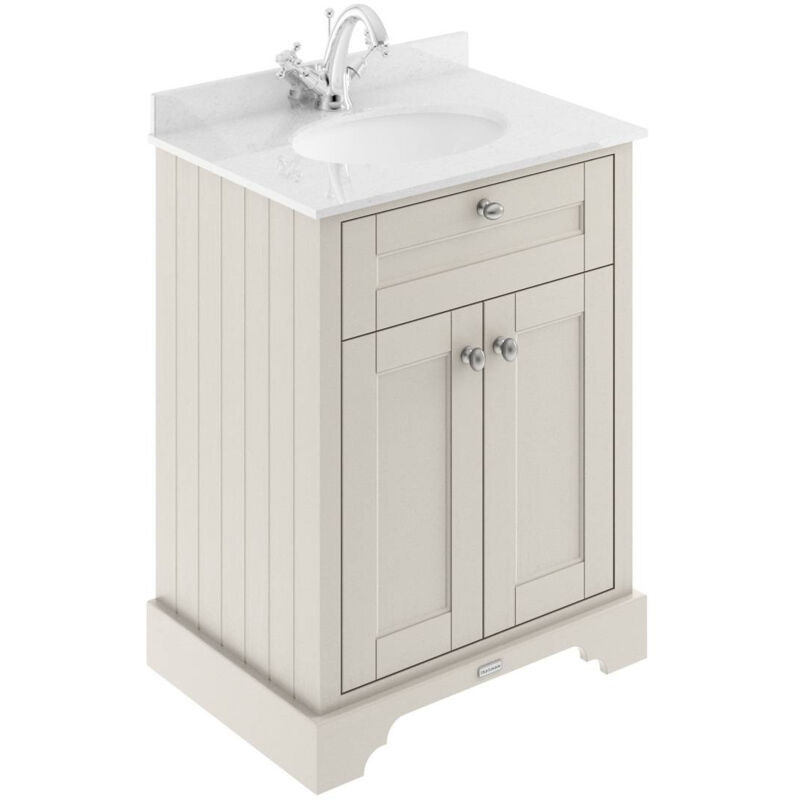 Old London Timeless Sand 600mm 2 Door Vanity Unit with White Marble Top and Basin with 1 Tap Hole - LOF422