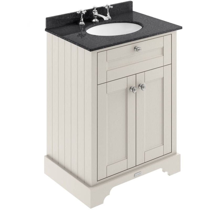 Old London Timeless Sand 600mm 2 Door Vanity Unit with Black Marble Top and Basin with 3 Tap Holes - LOF424