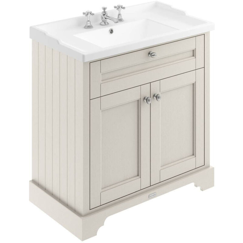 Old London Timeless Sand 800mm 2 Door Vanity Unit and Basin with 3 Tap Holes - LOF435 - Beige