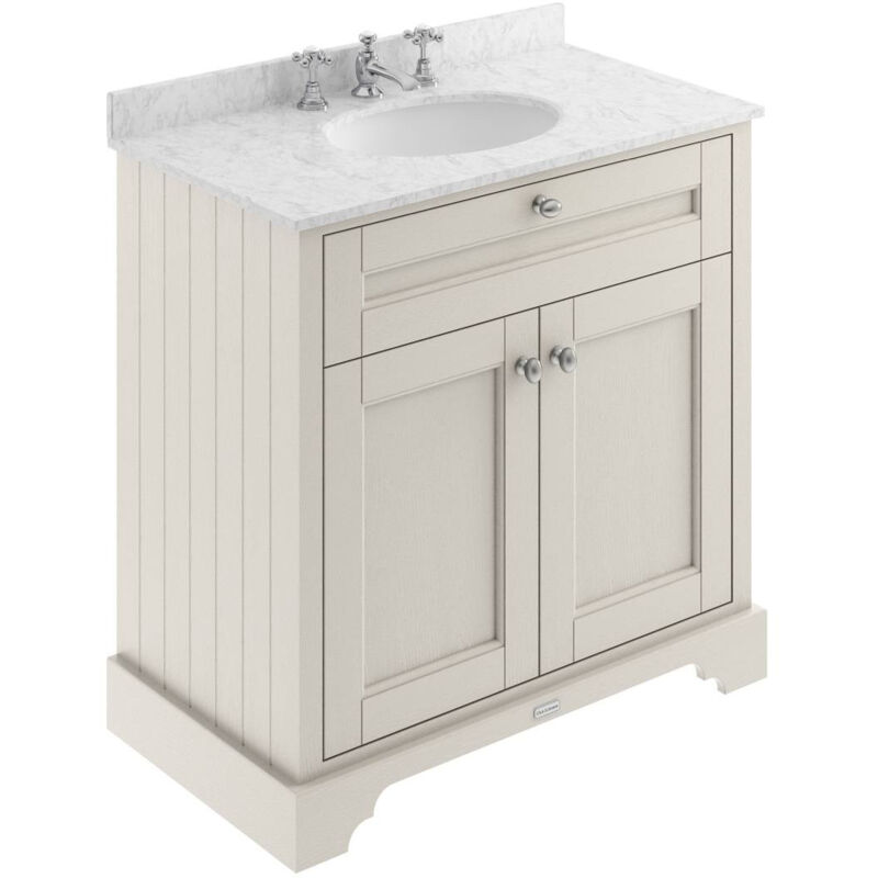 Old London Timeless Sand 800mm 2 Door Vanity Unit with Grey Marble Top and Basin with 3 Tap Holes - LOF432 - Beige