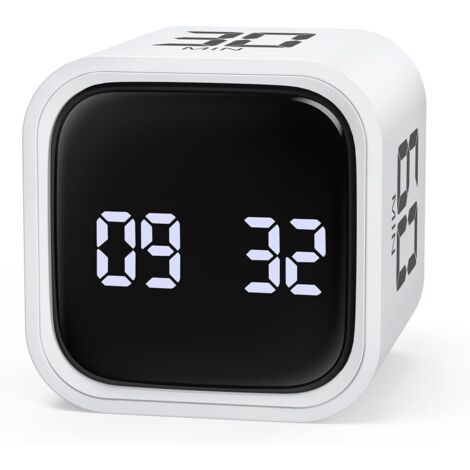 Timer a cubo da 2 pezzi, timer da cucina a gravità, conto alla rovescia e conteggio in avanti con ampio display LED, volume a 3 livelli, timer carino ricaricabile per cucina - (nero + bianco)