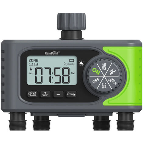 Timer automatico per irrigazione con 4 uscite e ingresso in ottone, programmabile per 4 zone