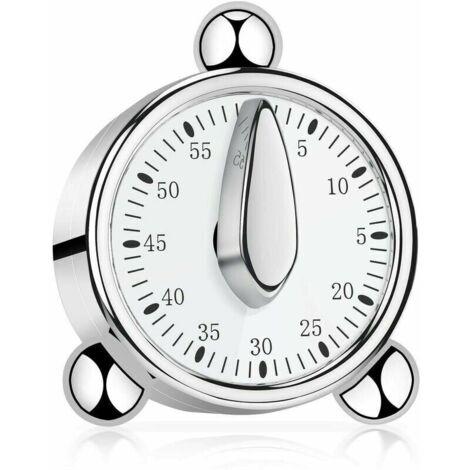 Timer da cucina da 60 minuti, timer meccanico per bambini, timer manuale per cucinare e imparare (argento)