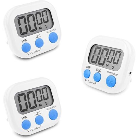 Timer da cucina magnetico a 3 pezzi, cronometro con ampio display LCD, cronometro digitale e sveglia, cronometro per bambini Conto alla rovescia per cucina, cucina, doccia, sport