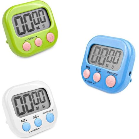 Timer da cucina magnetico da 3 pezzi con 3 colori, cronometro con ampio display LCD, cronometro digitale e sveglia, timer per bambini, conto alla rovescia per cucina, doccia, sport