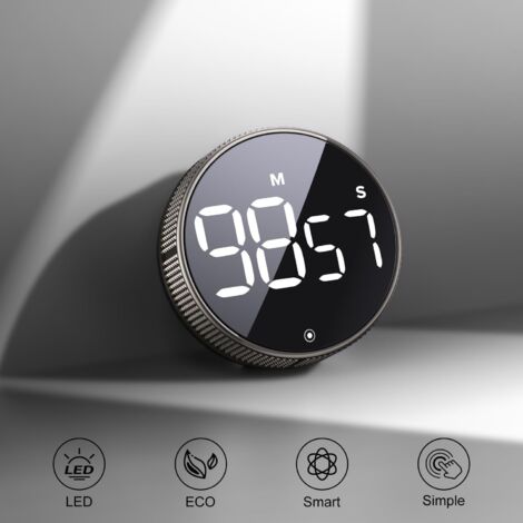 Timer da cucina, timer per la produttività con display digitale a LED, timer intelligente per casa, aula, palestra e ufficio, timer ad alta efficienza con volume e luminosità regolabili (grigio antrac