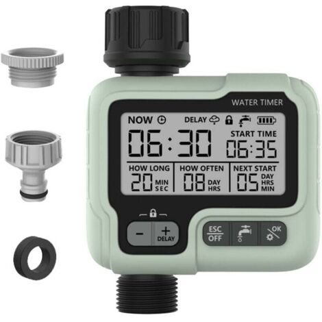 Timer di irrigazione automatico, timer di irrigazione da giardino, timer da collegare al rubinetto con modalità di blocco bambini/IPX5 impermeabile/schermo LCD