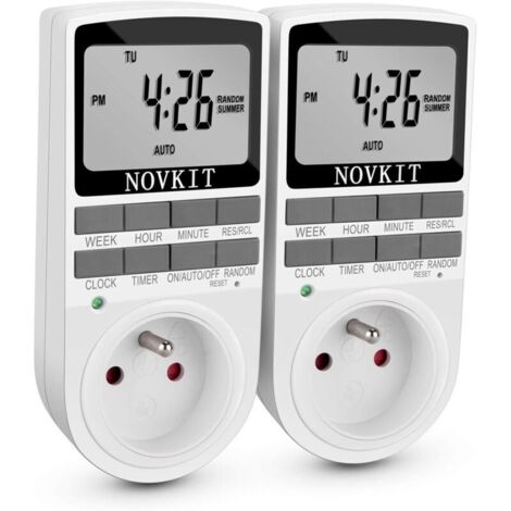 Timer digitale per prese elettriche, con 10 programmi giornalieri e settimanali, modalità antifurto e ampio display LCD, per risparmiare energia elettrica (confezione da 2).