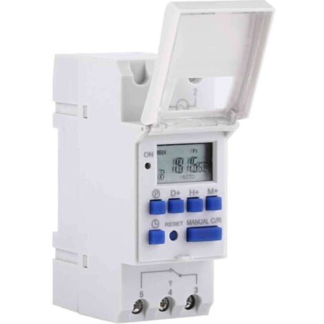 Timer elettronico programmabile con 16 impostazioni ON/OFF – Display LCD – Alimentazione 24V AC/DC – Montaggio su guida DIN