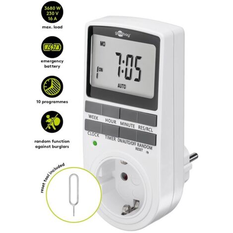 timer orologio digitale schuko 16A display luci temporizzate modalità antieffrazione