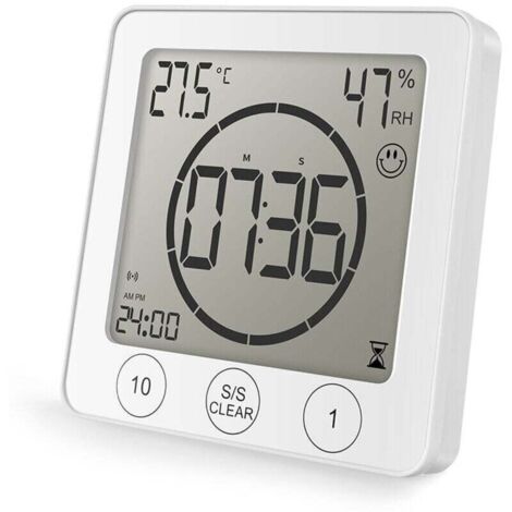 Timer per doccia, impermeabile, funzionamento touch, display LCD digitale con allarme, termometro e igrometro, timer