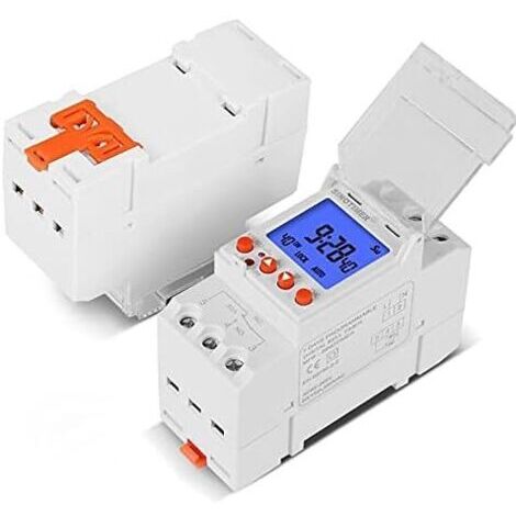Timer programmabile con indicatore sonoro dotato di ampio display retroilluminato, 85–265 V, intervallo 40 volte 1 secondo, tempo minimo di funzionamento 7 giorni, bianco, 30 A, modello TM919B-K, 85–2