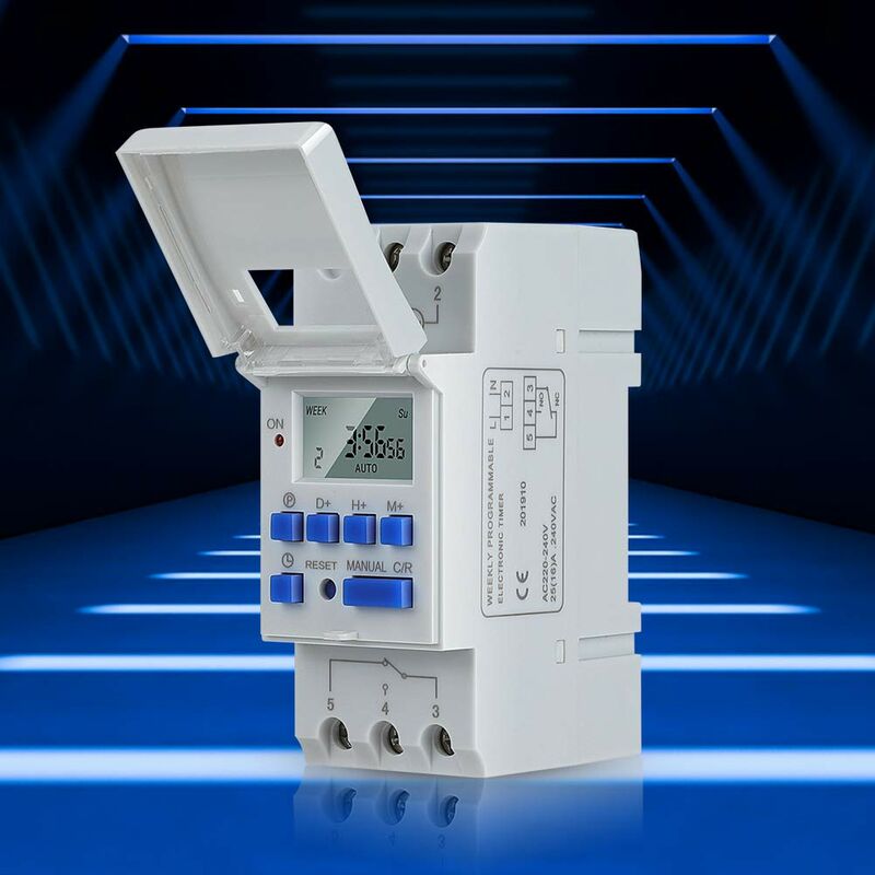 Timer Relay, ac 220V Rail Mounted Timer, Digital lcd Display Programmable Industrial Timer, 16 Switching Groups for Electronic Timers for Home