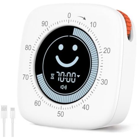 Timer visivo da 100 minuti, timer Pomodoro con display sorridente, impostazione rapida del cursore, modalità silenziosa e vibrazione, volume regolabile, timer a breve termine per cucina e studio