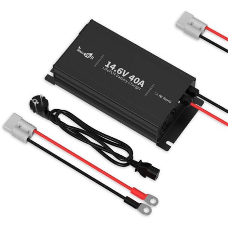 Timeusb 14,6V 40A Chargeur de Batterie Lithium, Prise Anderson, charge rapide, 4 protections intégrées, avec précharge 0V et activation de la batterie, avec lumière LED, pour batteries LiFePO4 12V