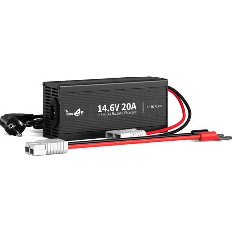 Timeusb 14,6V20A Batterieladegerät für 12V Lithium Batterie LiFePO4 Akku, Erhaltungslade-,Batterieaktivierungs-,Schutzfunktionen(Überspannung, Kurzschluss,Übertemperatur,Verpolung usw.) ,LED-Anzeige