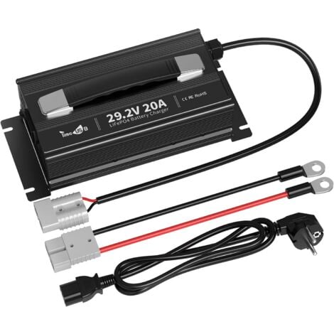 Timeusb 29,2V20A Batterieladegerät für 24V Lithium Batterie LiFePO4 Akku, Erhaltungslade-,Batterieaktivierungs-,Schutzfunktionen(Überspannung, Kurzschluss,Übertemperatur,Verpolung usw.) ,LED-Anzeige