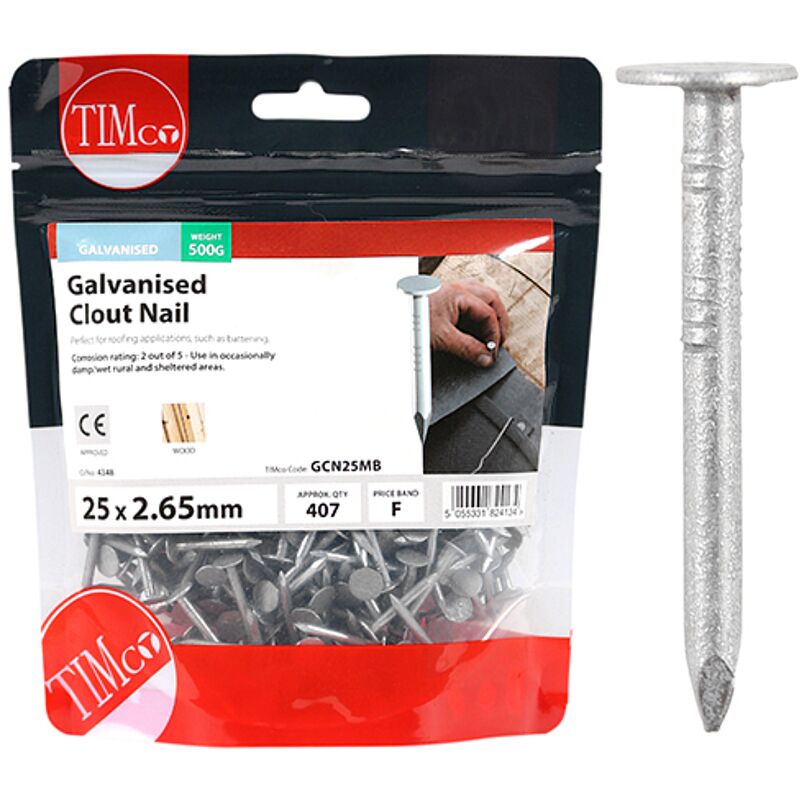 Galvanised Clout Nails - 2.65 x 25mm (500g Bag) - Timco