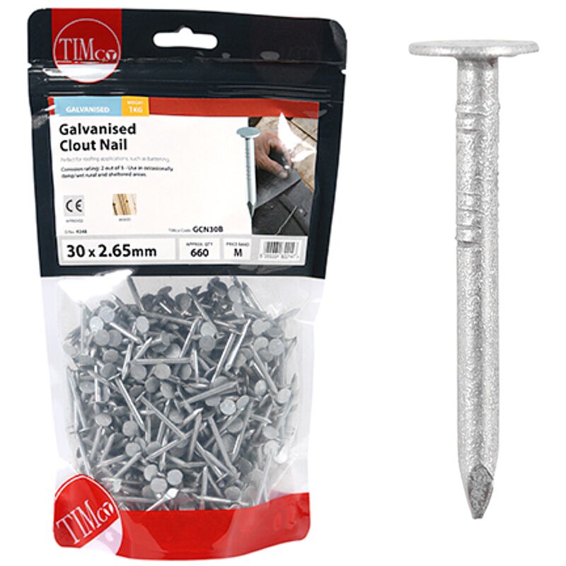 Galvanised Clout Nails - 2.65 x 30mm (500g Bag) - Timco